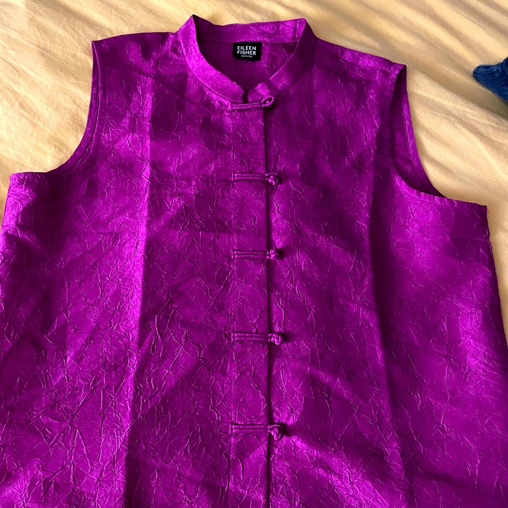 Eileen Fisher magenta button-up blouse